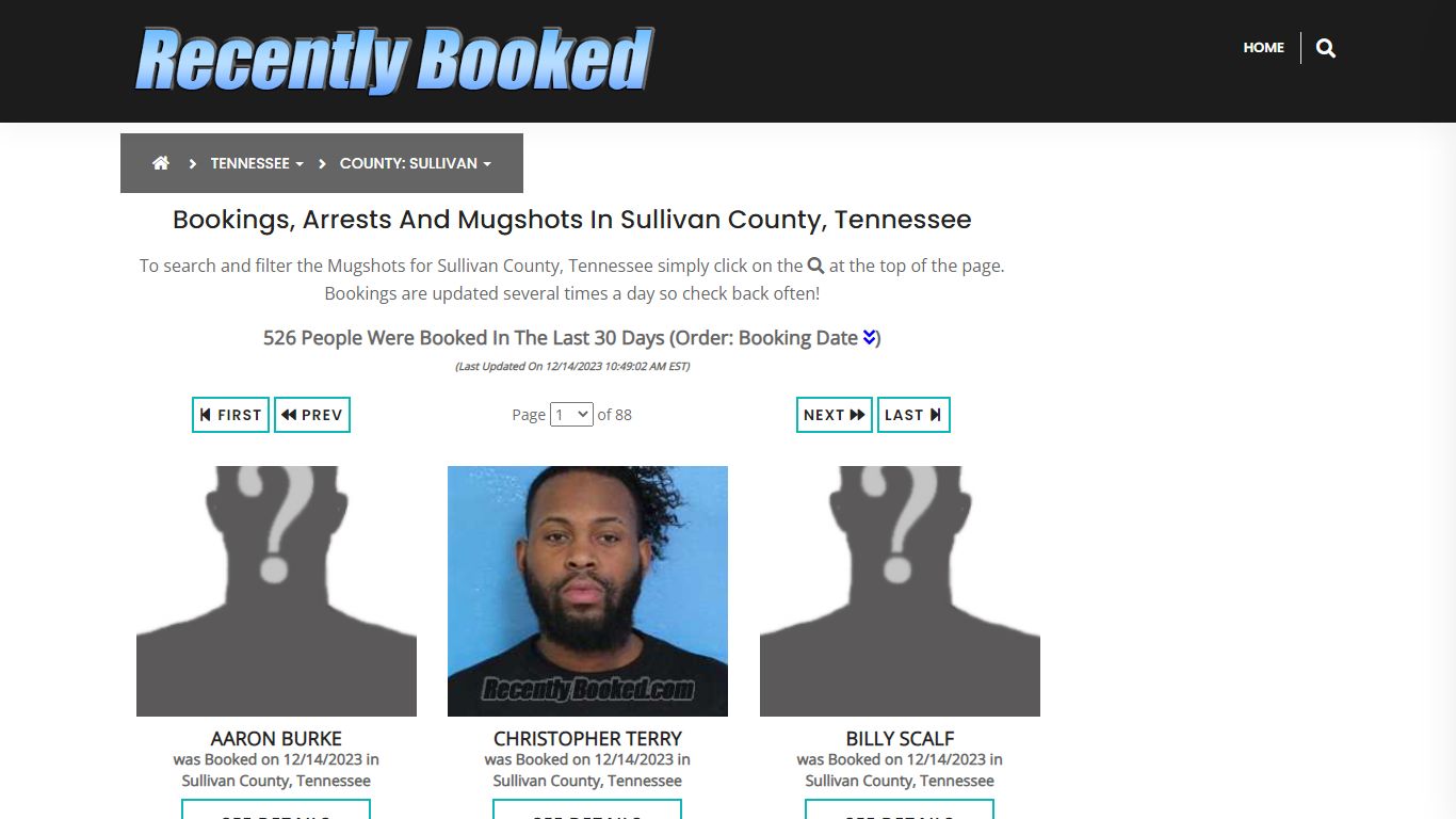 Bookings, Arrests and Mugshots in Sullivan County, Tennessee